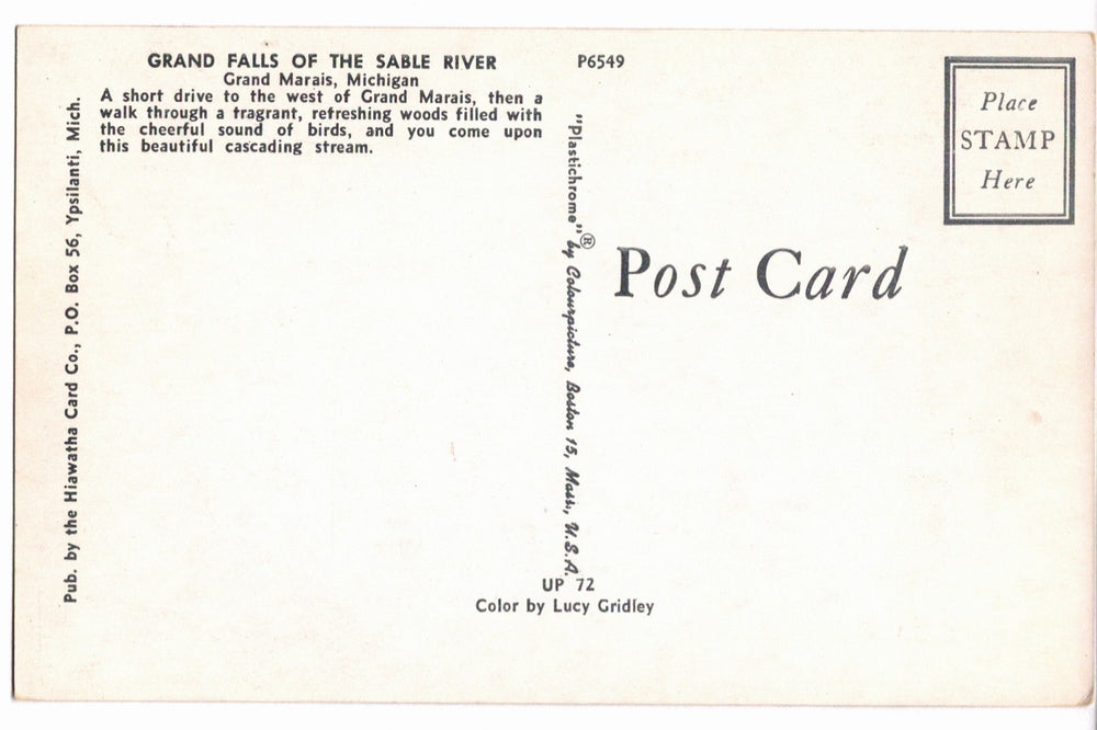 1950s Grand Falls Sable River, Grand Marais, Michigan Vintage Postcard.