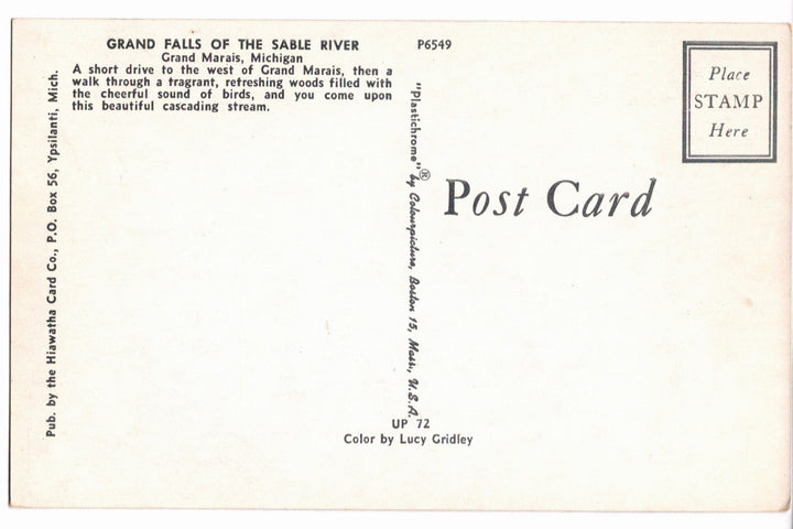 1950s Grand Falls Sable River, Grand Marais, Michigan Vintage Postcard.