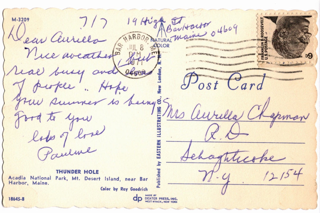  1971 Thunder Hole Acadia National Park Maine Vintage Postcard.
