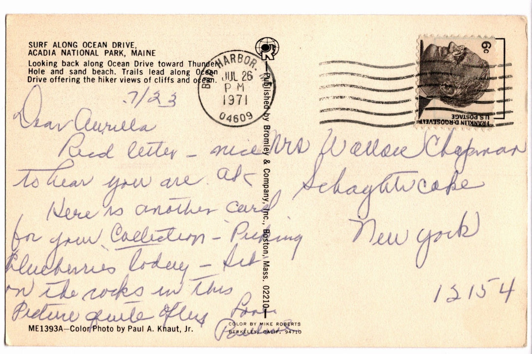 1971 Surf Along Ocean Drive Acadia National Park Maine Vintage Postcard.