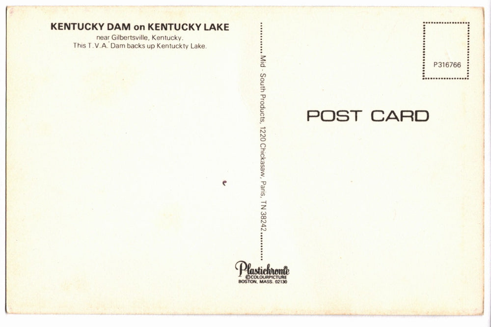 1960s Aerial View of Kentucky Dam on Kentucky Lake Vintage Postcard.