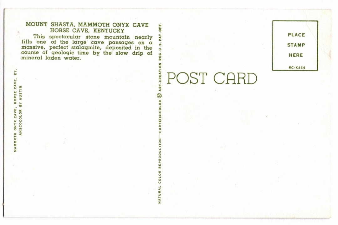 1956 Mount Shasta Formation Mammoth Onyx Cave Kentucky Vintage Postcard.