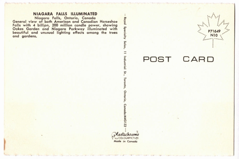 1970s Illuminated Niagara Falls Ontario Canada Vintage Postcard.