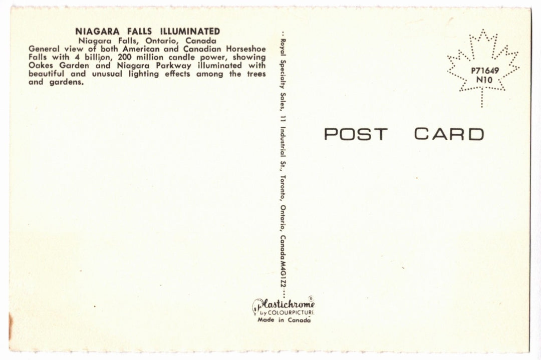 1970s Illuminated Niagara Falls Ontario Canada Vintage Postcard.