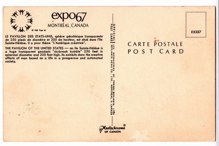 Back of a postcard from Expo 67 in Montreal, Canada