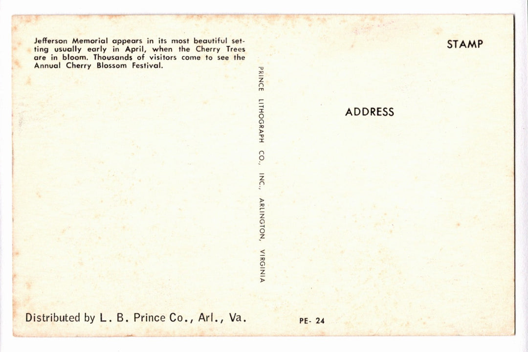 1950 Thomas Jefferson Memorial Amid Cherry Blossoms DC Vintage Postcard.