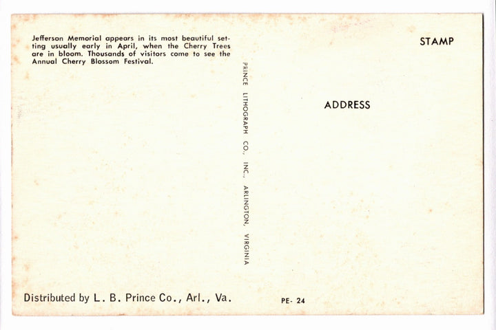 1950 Thomas Jefferson Memorial Amid Cherry Blossoms DC Vintage Postcard.