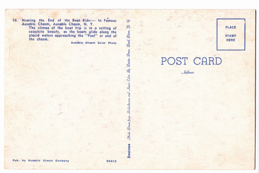 1951 Boat Ride, Ausable Chasm, Adirondacks, New York Vintage Postcard.
