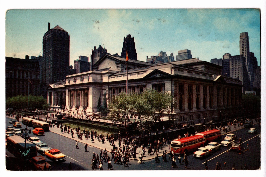 1962 New York Public Library on Fifth Ave Manhattan Vintage Postcard.