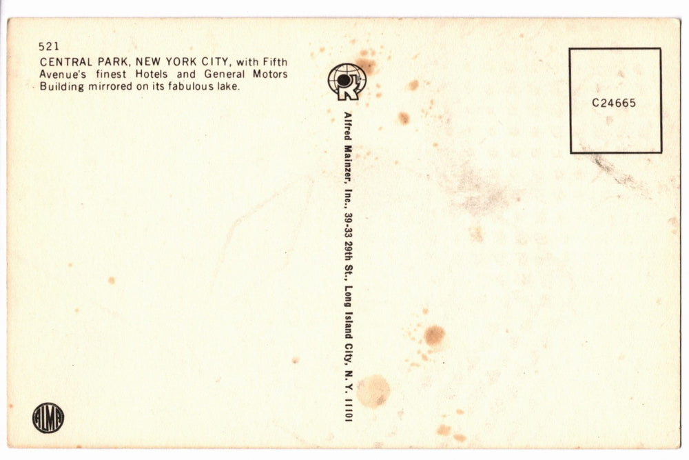 1960s Central Park New York City Skyline Vintage Postcard.