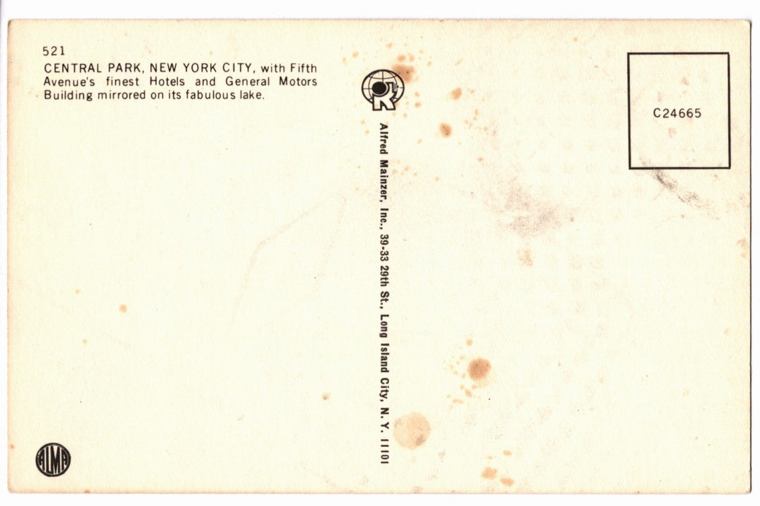 1960s Central Park New York City Skyline Vintage Postcard.