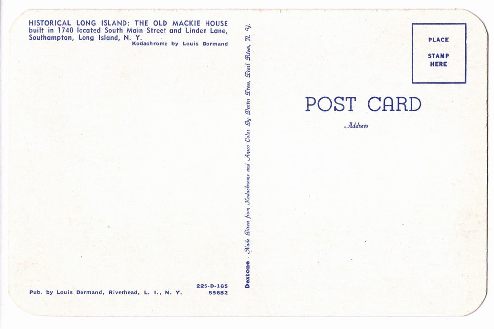 1951 Old Mackie House, Southampton, Long Island NY Vintage Postcard.
