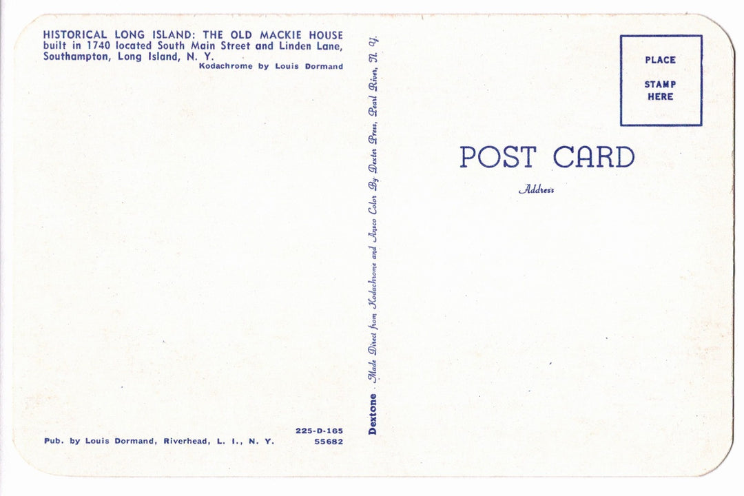 1951 Old Mackie House, Southampton, Long Island NY Vintage Postcard.