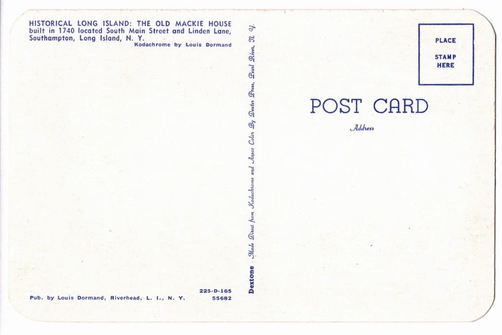 1951 Old Mackie House, Southampton, Long Island NY Vintage Postcard.