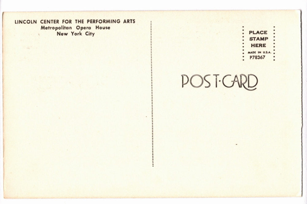 1967 The Met Opera House, Lincoln Center, New York City Vtg Postcard.