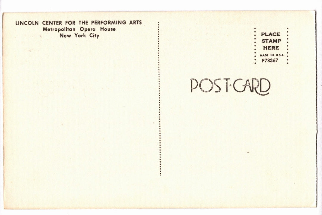 1967 The Met Opera House, Lincoln Center, New York City Vtg Postcard.