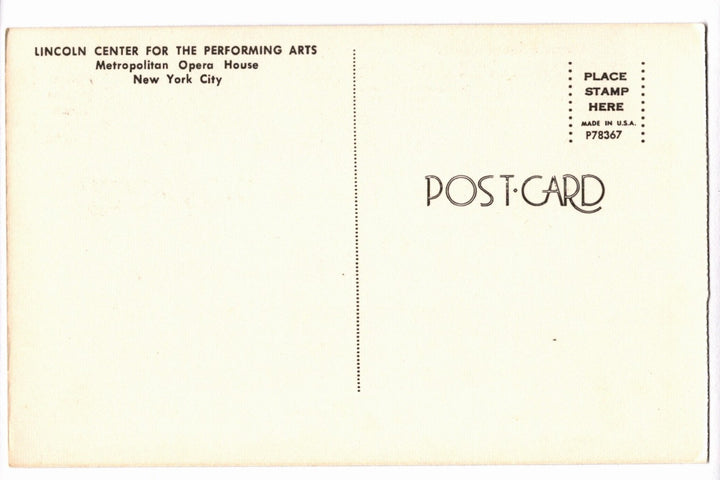 1967 The Met Opera House, Lincoln Center, New York City Vtg Postcard.