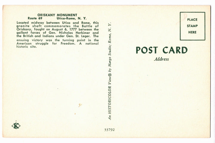 1950 Oriskany Battlefield Monument Oneida County NY Vintage Postcard.