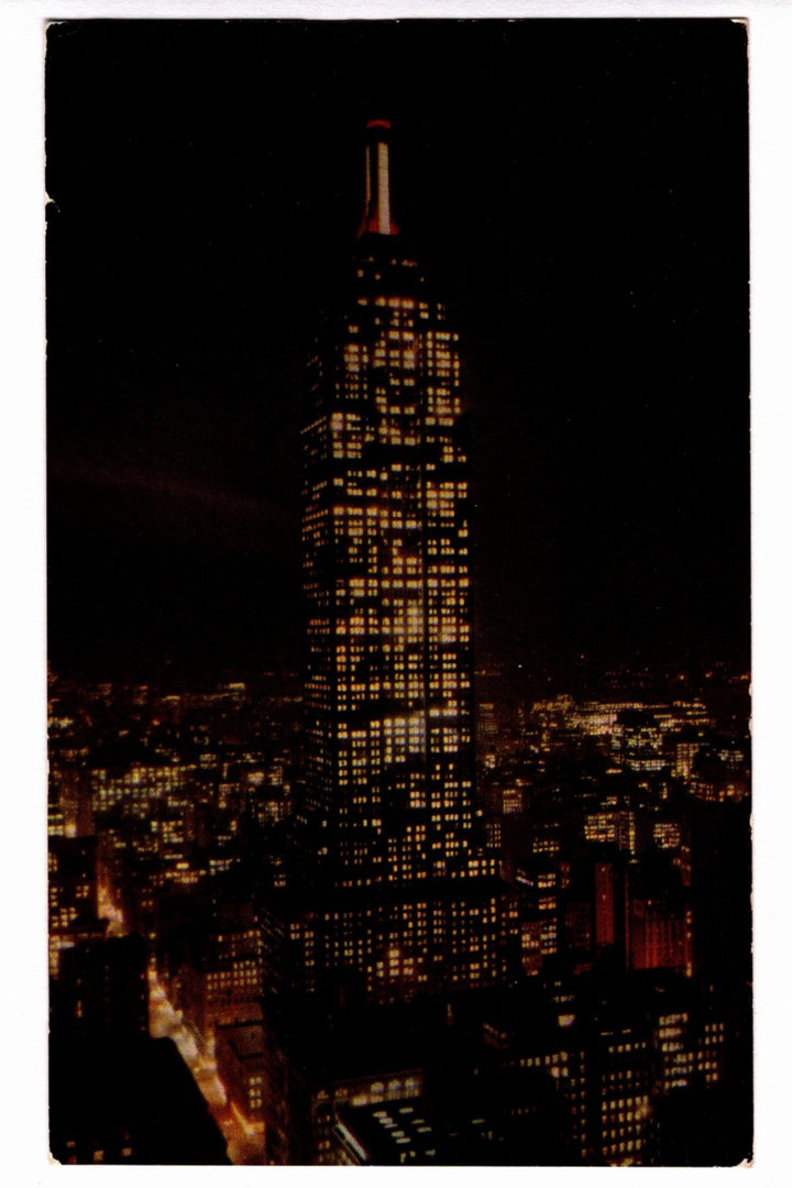 1950s Empire State Building at Night, New York City Vintage Postcard.