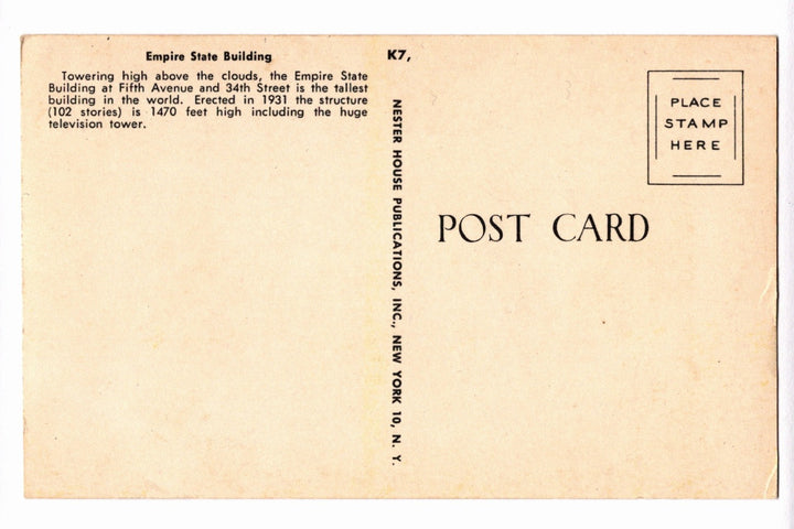 1950s Empire State Building at Night, New York City Vintage Postcard.