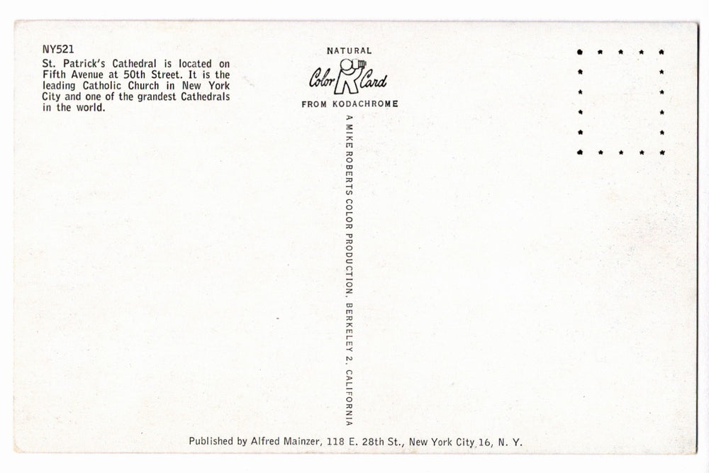 1950s St. Patrick’s Cathedral, Fifth Avenue, New York City Vtg Postcard.