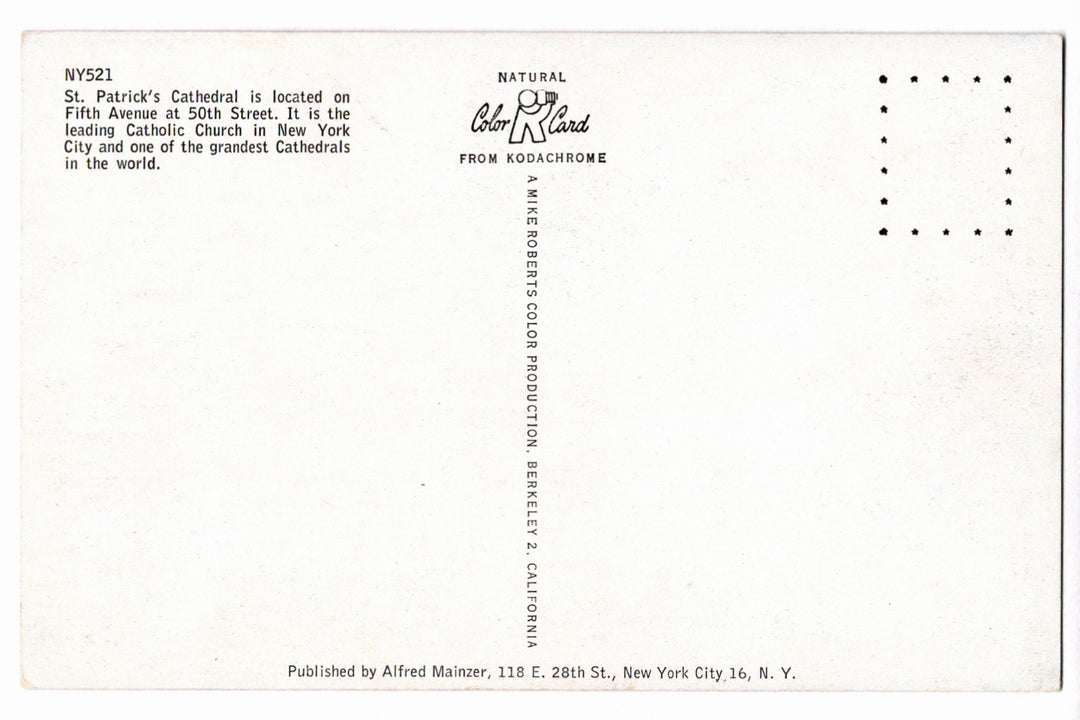 1950s St. Patrick’s Cathedral, Fifth Avenue, New York City Vtg Postcard.