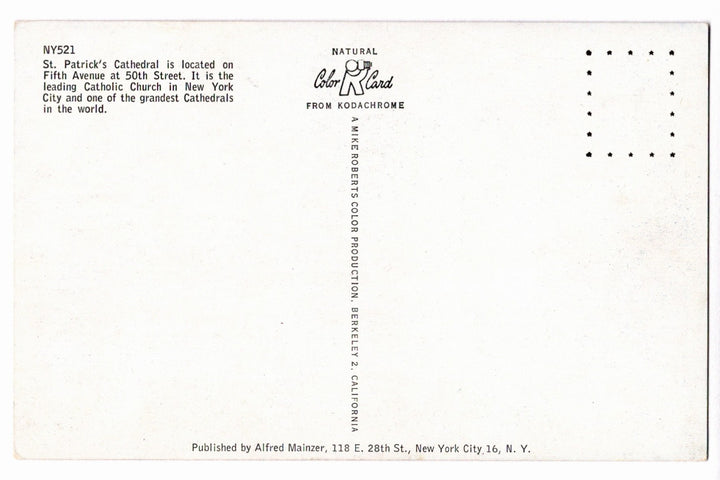 1950s St. Patrick’s Cathedral, Fifth Avenue, New York City Vtg Postcard.