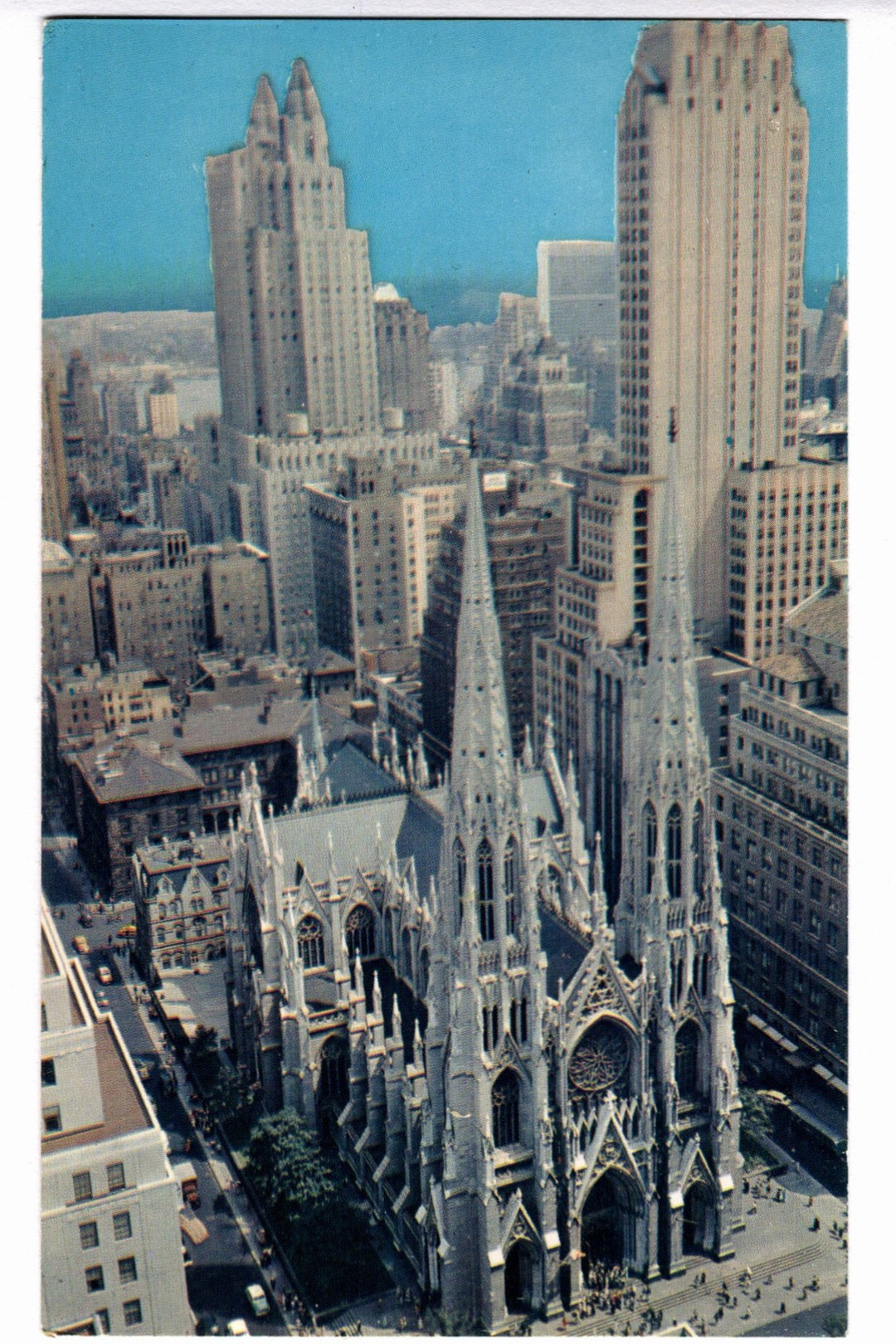 1950s St. Patrick’s Cathedral Aerial View New York City Vtg Postcard.