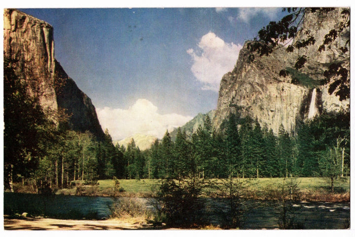 1941 Yosemite Valley El Capitan Bridalveil Fall CA Vintage Postcard.