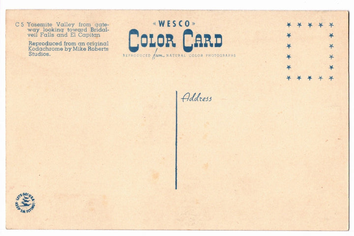 1941 Yosemite Valley El Capitan Bridalveil Fall CA Vintage Postcard.