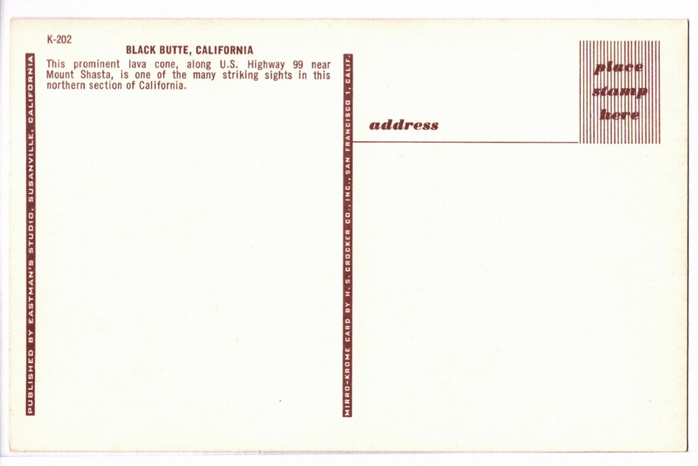 1950s Black Butte Near Mount Shasta, California Vintage Postcard.