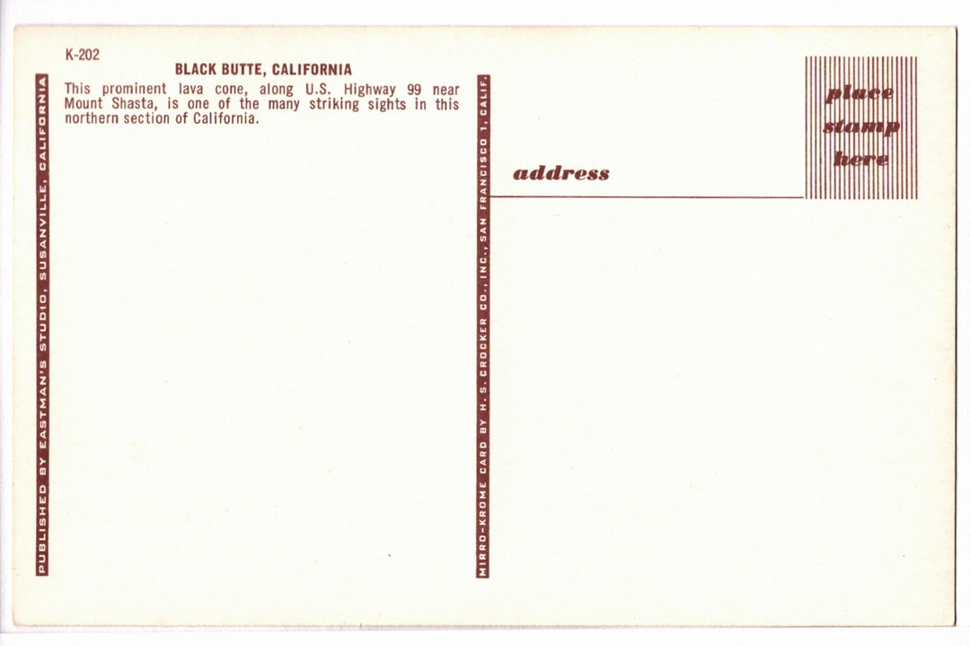 1950s Black Butte Near Mount Shasta, California Vintage Postcard.