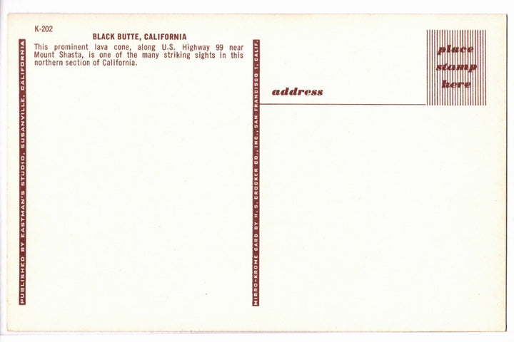 1950s Black Butte Near Mount Shasta, California Vintage Postcard.