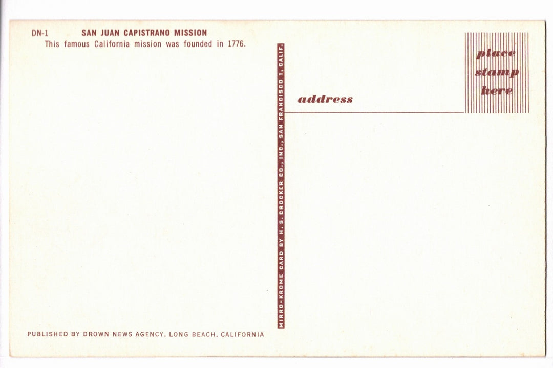 1950s Mission San Juan Capistrano Bell Wall California Vintage Postcard.