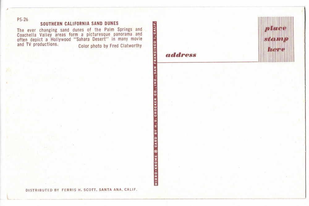 1950s Sand Dunes Palm Springs Coachella Valley CA Vintage Postcard.