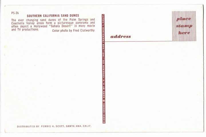 1950s Sand Dunes Palm Springs Coachella Valley CA Vintage Postcard.