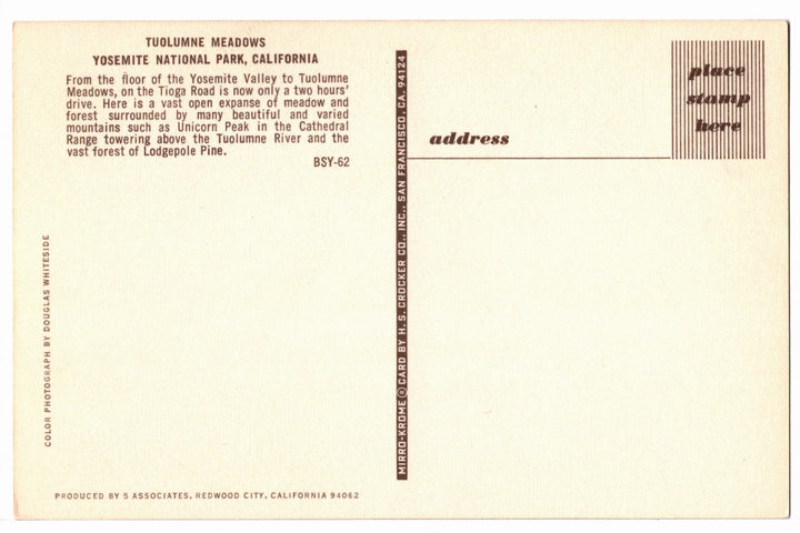 1950s Tuolumne Meadows, Yosemite National Park, CA Vintage Postcard.