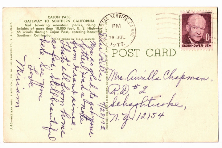 1972 Cajon Pass, Gateway to Southern California Vintage Postcard.