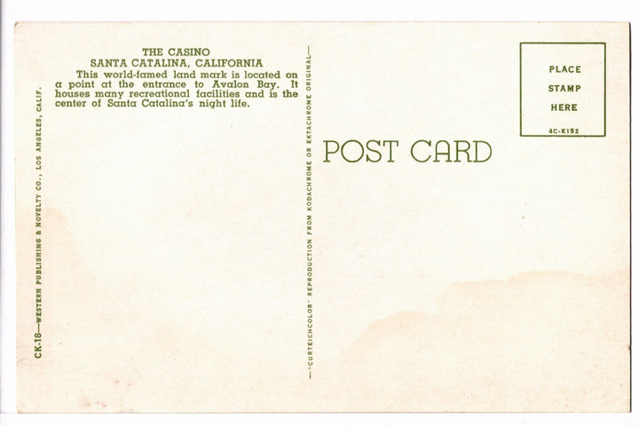 1954 The Casino in Santa Catalina, California Vintage Postcard.
