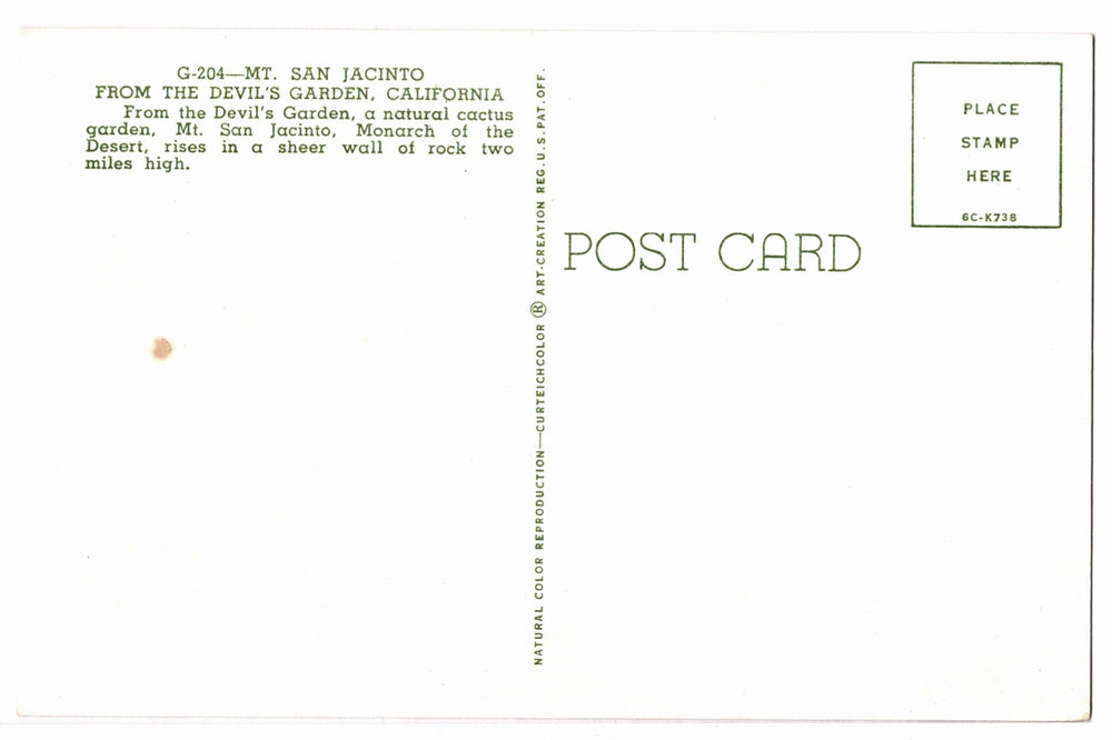 1956 Mt. San Jacinto from Devil’s Garden, California Vintage Postcard.