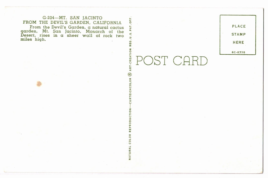1956 Mt. San Jacinto from Devil’s Garden, California Vintage Postcard.
