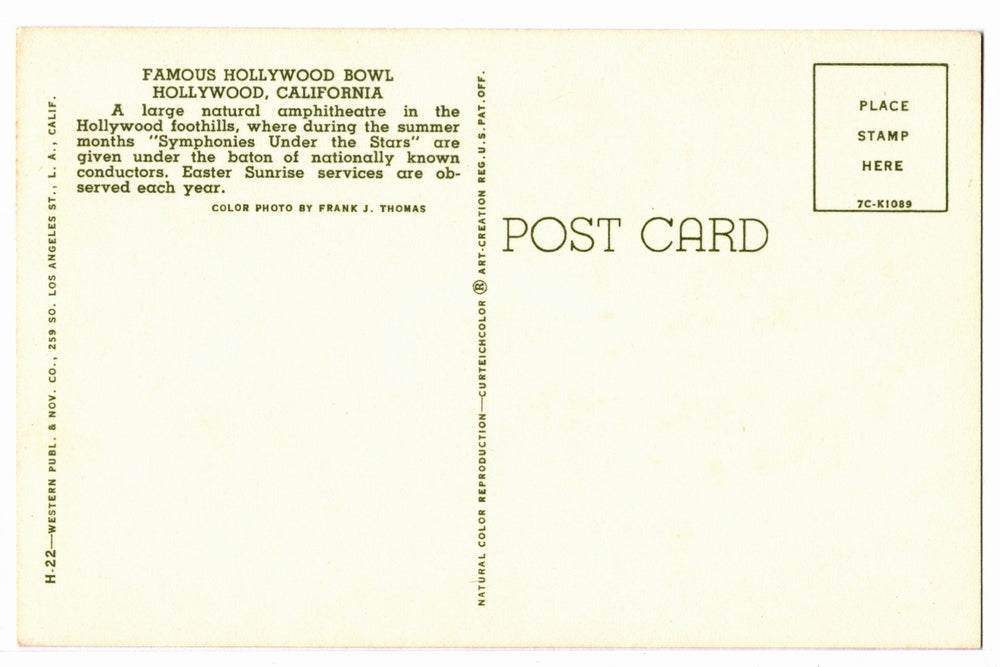 1957 Hollywood Bowl Easter Sunrise Service Los Angeles CA Vtg Postcard.