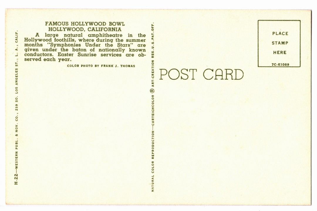 1957 Hollywood Bowl Easter Sunrise Service Los Angeles CA Vtg Postcard.