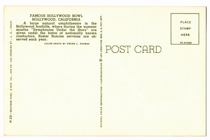1957 Hollywood Bowl Easter Sunrise Service Los Angeles CA Vtg Postcard.