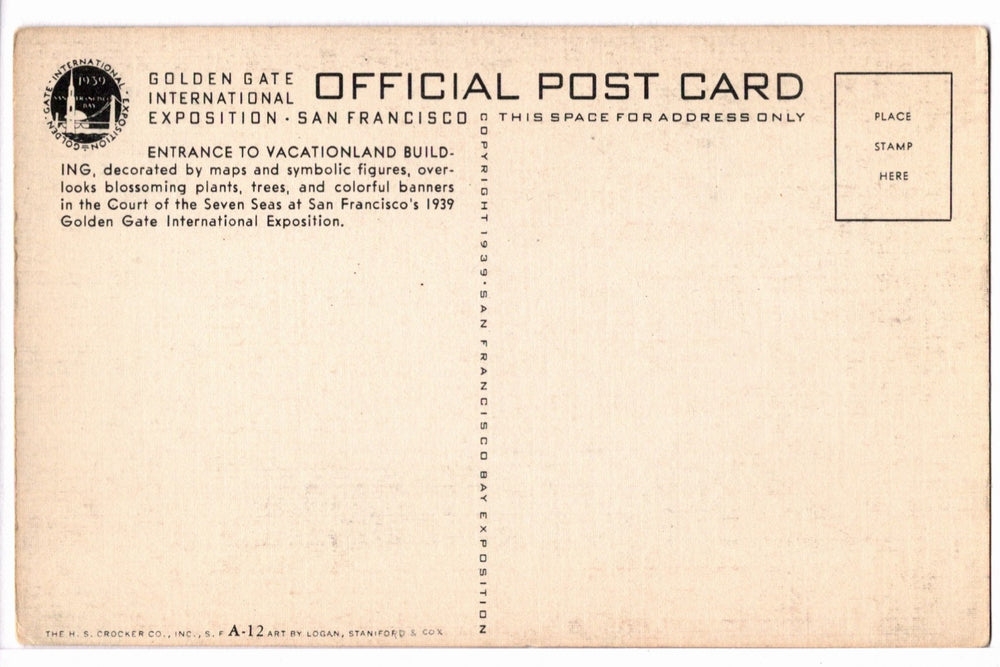 1939 Vacationland Entrance San Francisco Expo California Vtg Postcard.