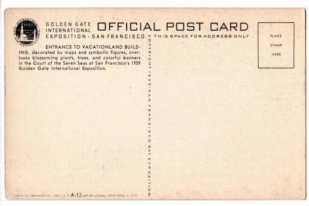 1939 Vacationland Entrance San Francisco Expo California Vtg Postcard.
