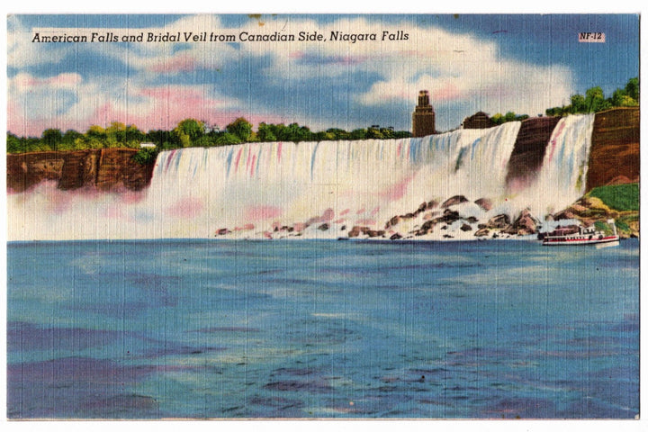 1940s Canadian Side of Niagara Falls Vintage Postcard.