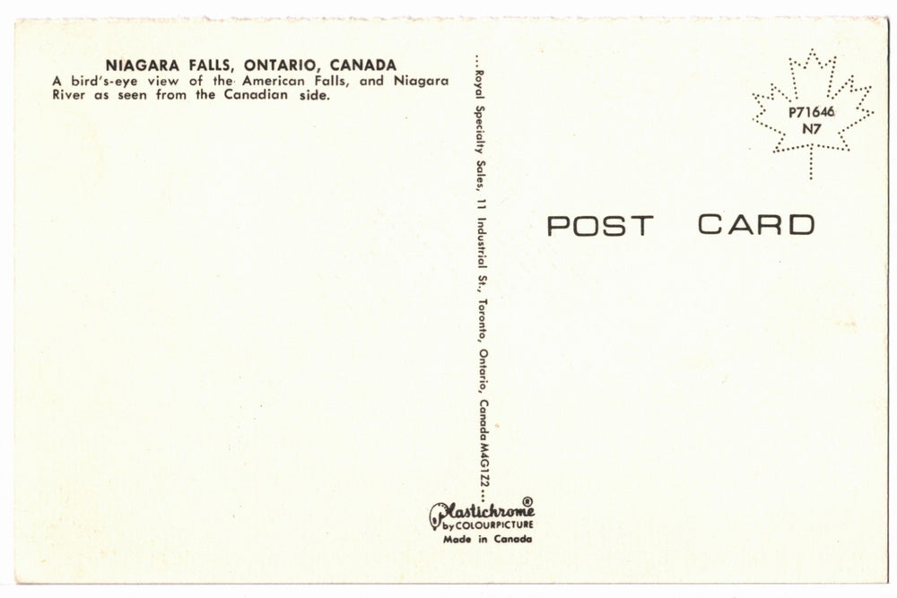 1970s Aerial View of Niagara Falls, Ontario, Canada Vintage Postcard.