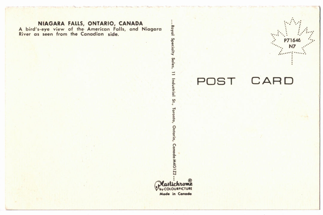 1970s Aerial View of Niagara Falls, Ontario, Canada Vintage Postcard.