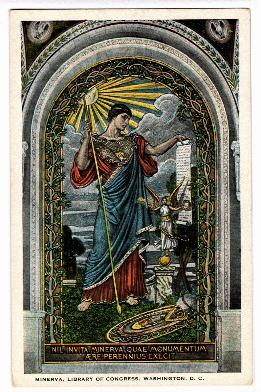 1917 Minerva of Peace Library of Congress Washington, D.C. Vtg Postcard.